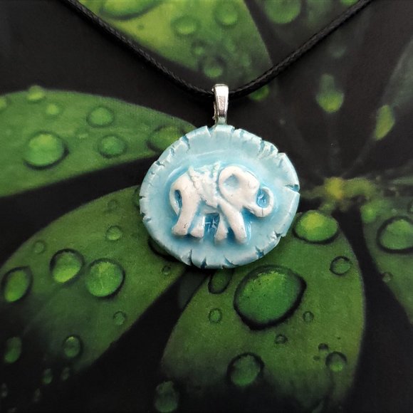 Handmade Ceramic Light Blue Elephant Pendant Necklace - Picture 16 of 16